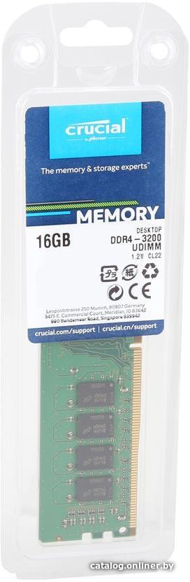 DDR4 16GB (1x16Gb) PC4-25600 3200MHz Crucial (CT16G4DFRA32A) CL22 1.2V RTL