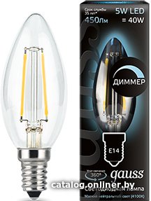 Лампа LED Gauss Filament Свеча E14 5W 450lm 4100К 1/10/50 103801205