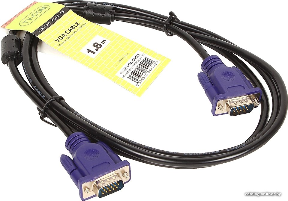 Кабель VGA 15m/15m 1.8м TV-COM (QCG120H-1.8M/QCG341AD-1.8M) 15M/15M, 2 фильтра