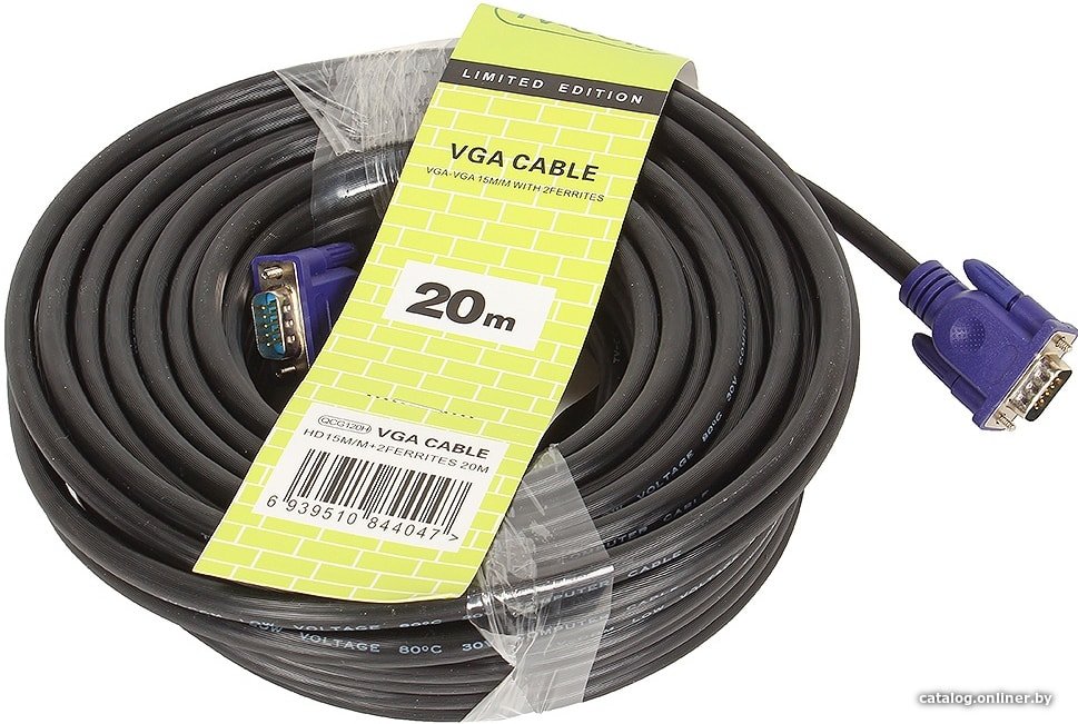 Кабель VGA 15m/15m 20.0м TV-COM (QCG120H-20M) 15M/15M, 2 фильтра