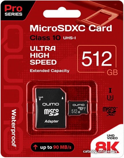 MicroSDXC 512GB QUMO Pro Series 3.0 Class10 UHS-I U3 QM512GMICSDXC10U3 (с адаптером)