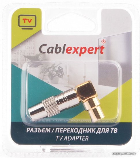 Разъем Gembird TVPL-07, TV (папа) позолоченный, латунь OD8.5, 90 градусов, блистер