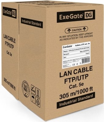Кабель UTP Exegate EX256748RUS 4 пары кат.5e Exegate бескислородная медь, FLUKE® test pass, бухта 305м, серый, PVC