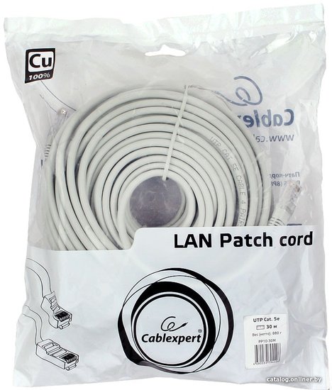 Патч-корд UTP Cablexpert PP10-3M кат.5, 3м, литой, многожильный (серый)