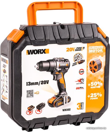 Дрель-шуруповерт Worx WX102 (с 2-мя АКБ, кейс)