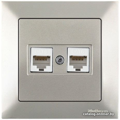 Электроустановочные изделия и аксессуары Розетка компьютерная 2xRJ45 (Cat6, скрытая) титан, DARIA, MUTLUSAN ((2xRJ 45) 8-pin, соединения типа 568A или 568B) 2120 141 0183
