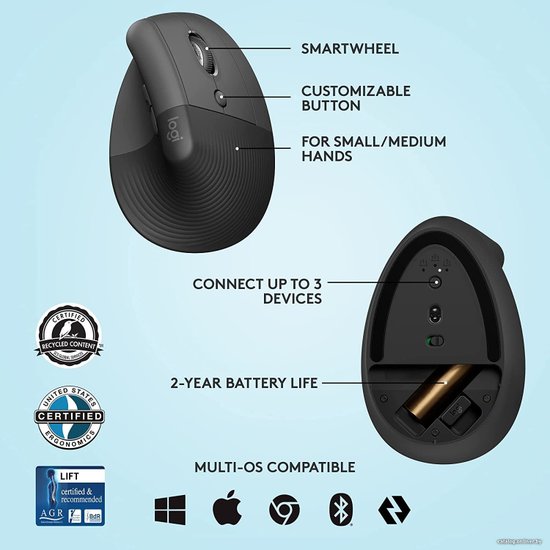 Mouse Wireless Logitech Lift Graphite-Black 910-006473/910-006479/910-006485