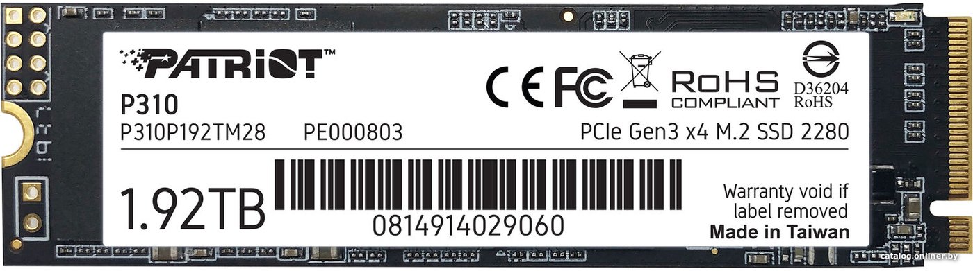 SSD Patriot P310 P310P192TM28 1.92ТБ M.2 2280 PCIe 3.0 x4 P310P192TM28