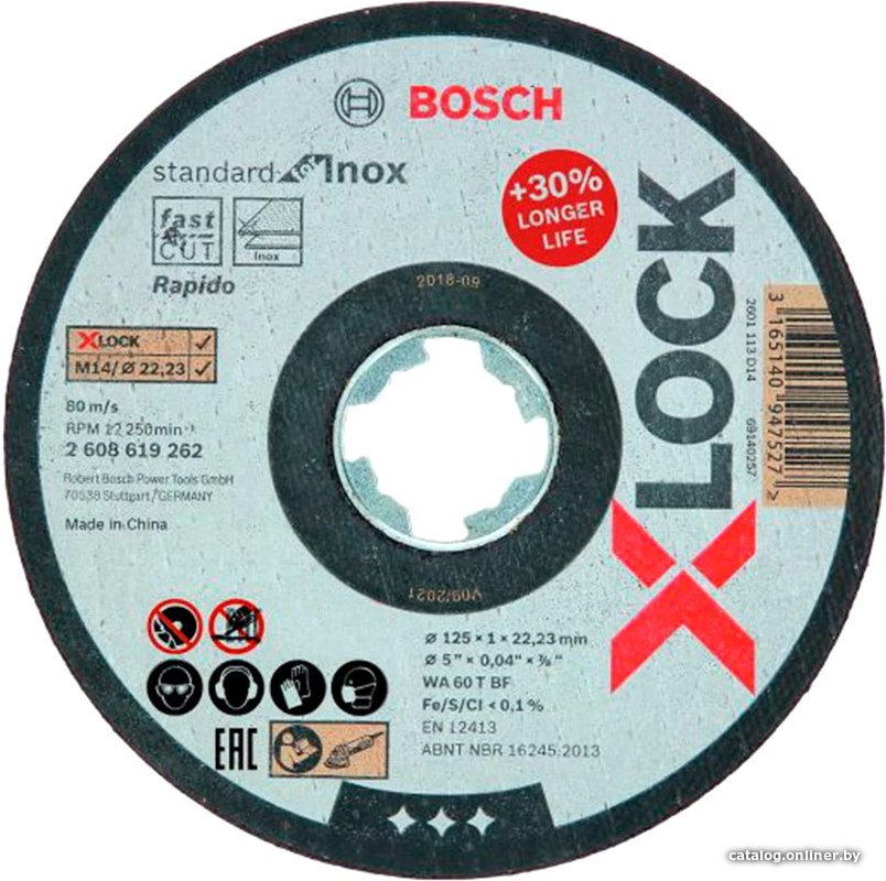Аксессуар к инструменту - круг отрезной Bosch 125х1.0x22.2 мм для нерж. стали X-LOCK Standard for Inox (прямой, подходит для всех типов УШМ) 2608619262 (2.608.619.262)