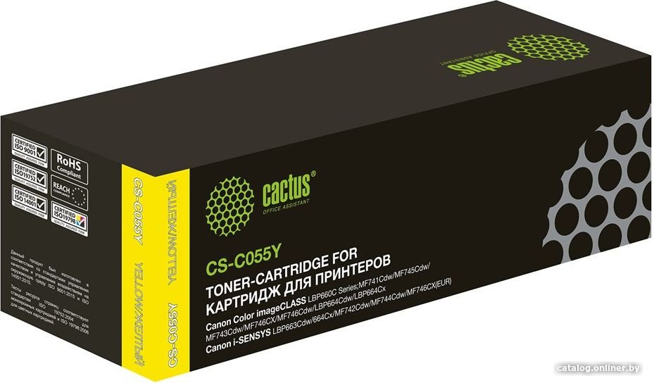 Картридж Cactus CS-C055Y желтый (2100стр.) для Canon LBP663Cdw/LBP664Cx/MF746Cx/MF742Cdw/MF744Cdw