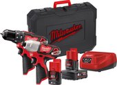 Набор электроинструментов Milwaukee M12 M12BPP2B-421C 4933443497 (шуруповерт, винтоверт, 2 АКБ, кейс)