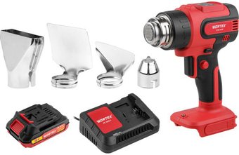 Wortex CHG 5518 Термовоздуходувка аккум. (18V, 1*2.0Ah, 300-550 °C, подсветка, набор сопл) 1333610