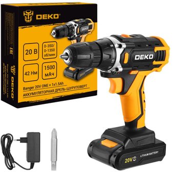 Дрель-шуруповёрт Deko Banger 20V ONE + 083-1042 (с 1-им АКБ)