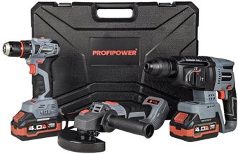 Набор электроинструментов Profipower ProfiSet-3E18 (Li-ion-2шт, 4Ач, З/У, кейс, E0080,T0056, T0058) E0247
