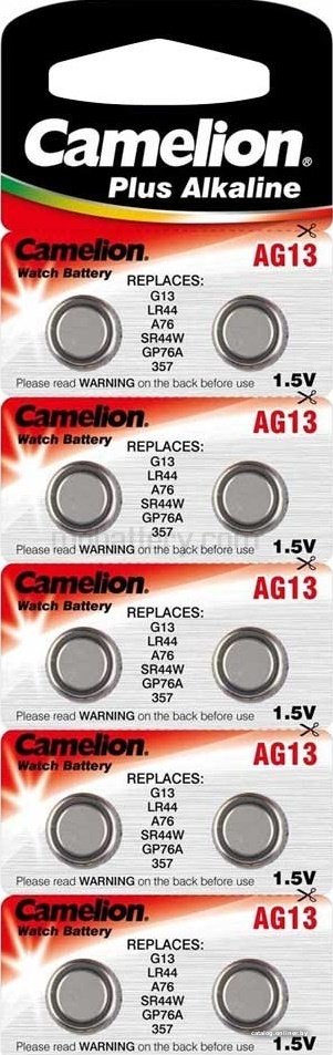 Батарейка Camelion G13 BL-10 Mercury Free (AG13-BP10(0%Hg), 357A/LR44/A76 для часов (10 шт. в уп) 12821
